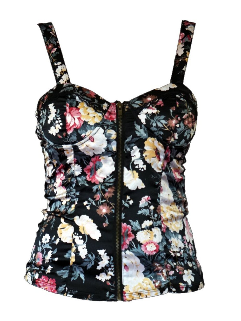 [Rachael & Chloe] Zip Front Black Floral Padded Tank | S | Good